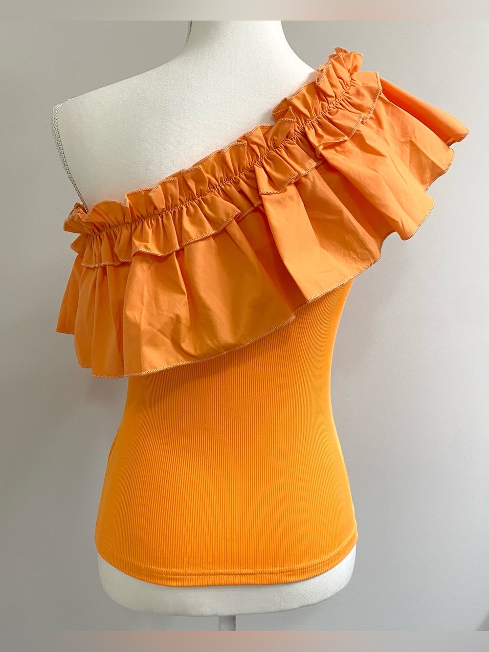 SHEIN Womens M Orange Ruffle Asymmetrical Top Boho Fall 90s Cottagecore Preppy - Picture 8 of 16